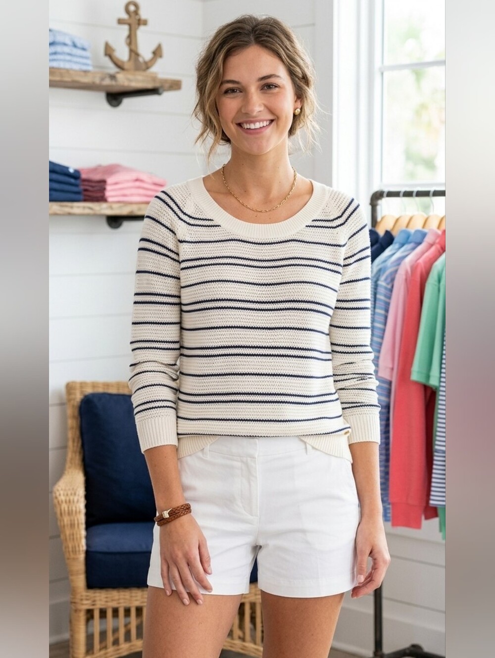 Southern Tide Navy Striped Sweater